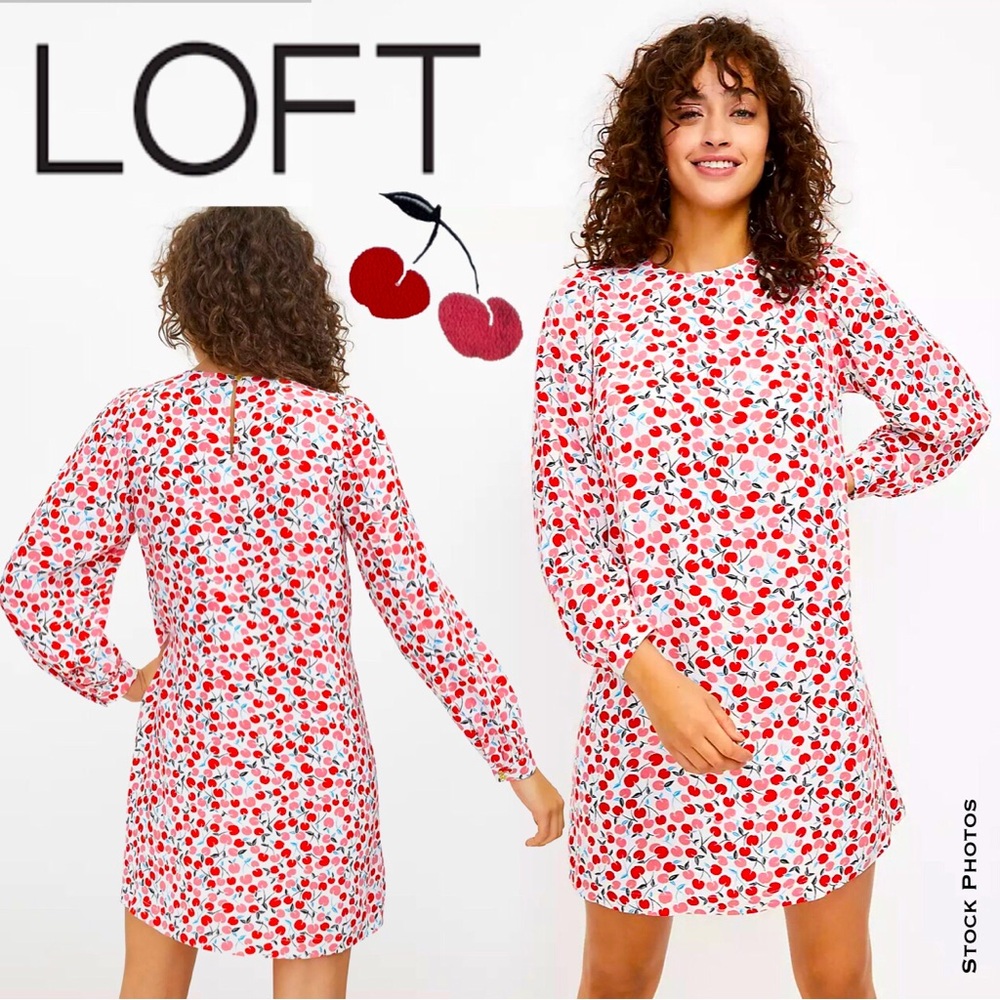 LOFT Cherry Print Balloon Sleeve Swing Dress (M) - Picture 16 of 17